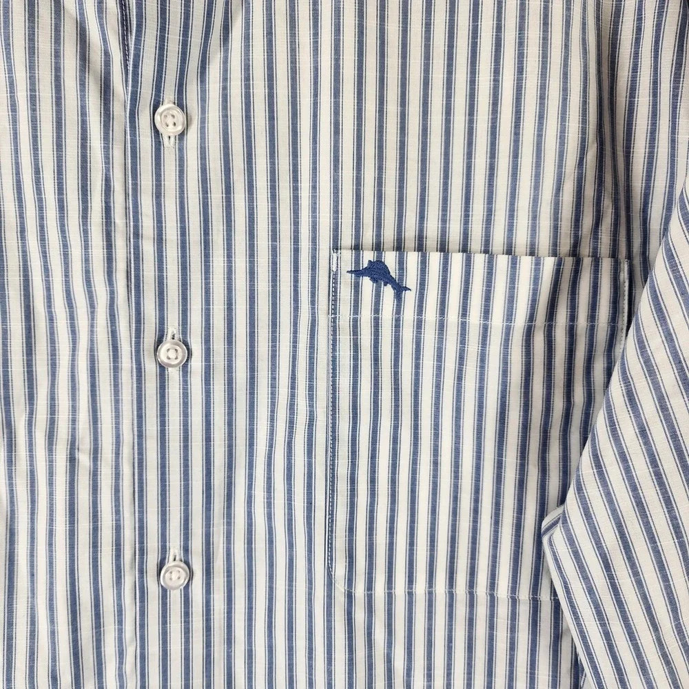 Tommy Bahama Newport Tamati Stripe Shirt Mens L Throne Blue Pima Cotton Blnd NWT - Picture 2 of 13